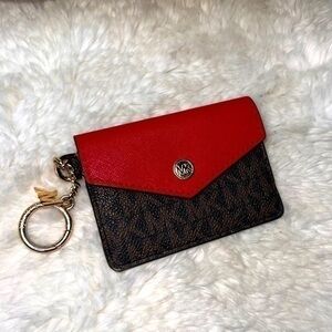 Michael kors kala Red Keychain Card Case Wallet